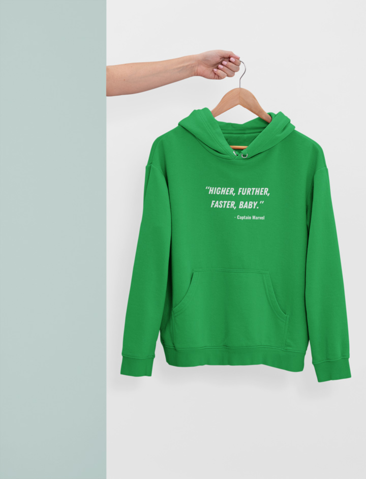 Higher, Further, Faster, Baby Hoodie – Cult Quotes
